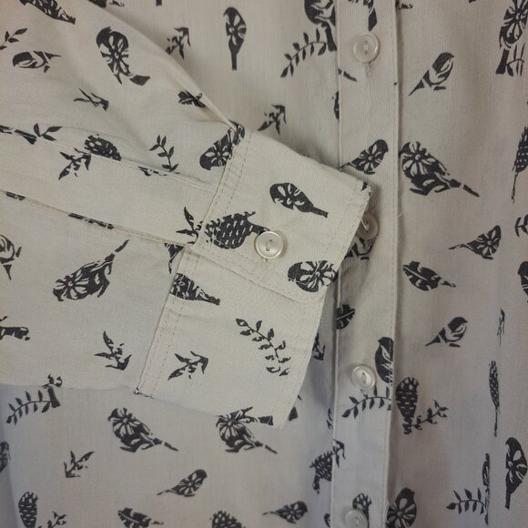 STYLE & CO Long Sleeve Button Down Cream With Black Bird Print Sz XL - Picture 4 of 12